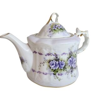 Vintage Teapot Musical Victorian Display Only Gold Trim Flowers Song Fur Elise